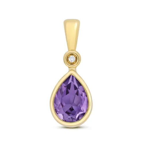 Diamond 0.005ct and Amethyst Pendant 7X5mm - 9ct Gold